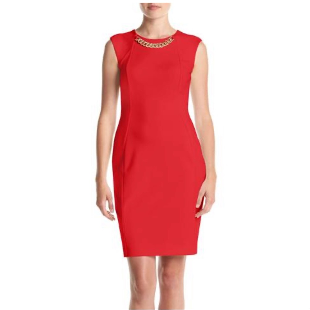 Calvin Klein red sleeveless sheath dress